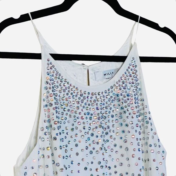 Milly x Revolve White Silk Flyaway Crystal Rhinestone Camisole Tank Top Sz S/4-6 - Picture 6 of 16